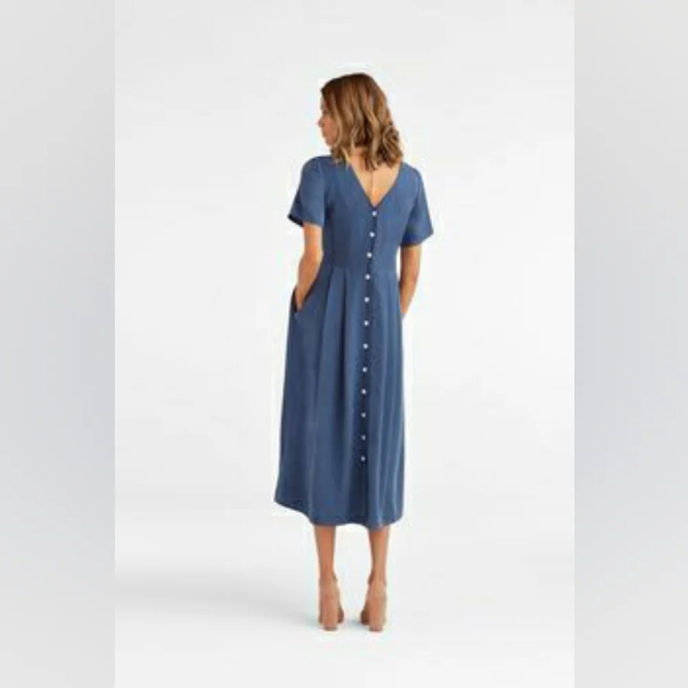 Vetta Button-up Midi Dress, Color "Washed Navy", Sixe XL - Picture 3 of 11
